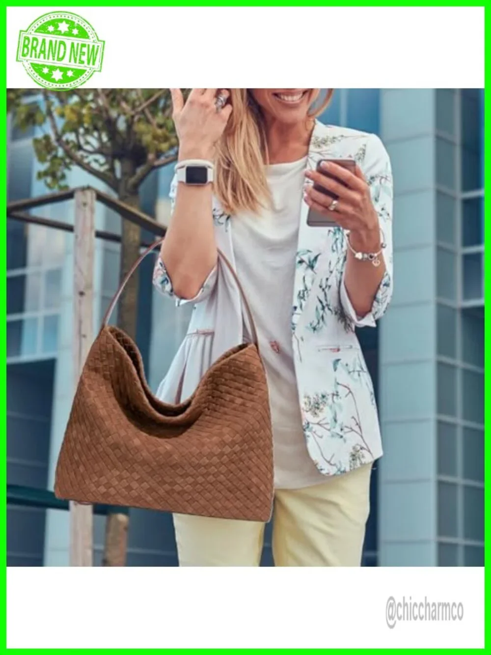 Woven Suede Hobo Bag Slouchy Shoulder Tote Purse with Crossbody Strap